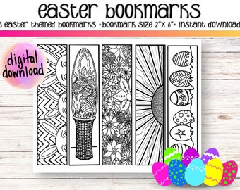 Easter Bookmarks, Color Your Own, Easter Basket Stuffers, 5 Unique Designs, Instant Download, Activity for Kid