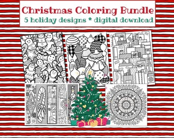 Kerstkleurbundel, 5 pagina's, kleurplaten voor kinderen, kleuractiviteit, kerstbundel, winterkleurplaten