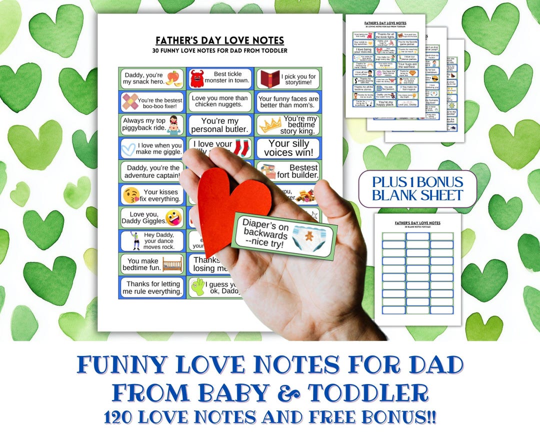 Dad These Notes Father's Day Love Notes, From Baby & Toddler, Dad Valentine, Printable ...