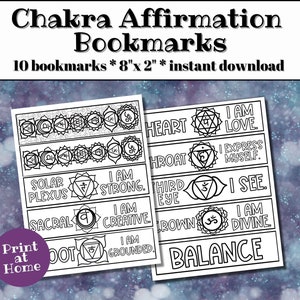 Chakra Bookmark Set, 10 Unique Designs, Instant Download, Print at Home, Printable Bookmarks, Chakra Art, Body Mind Spirit