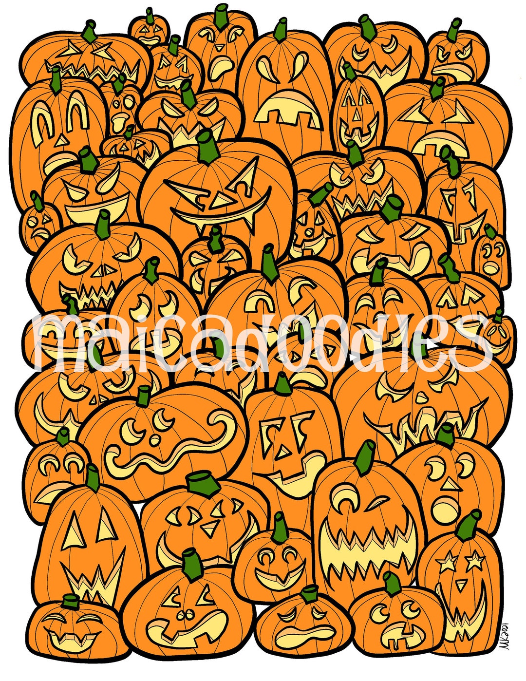 Coloring Page, 'pumpkin Faces', Instant Download, Celebrate Halloween
