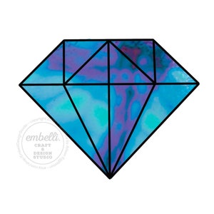 May include: A blue, purple, and green diamond with a black outline. The diamond is drawn in a simple, cartoon style.