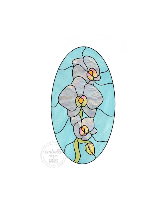 Orchid Flower in Oval Frame Stained Glass Template Design PDF Etsy