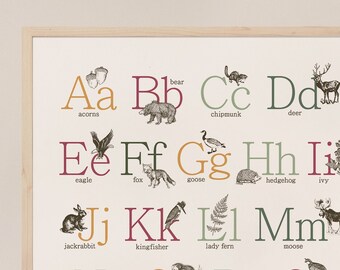 Vintage Woodland Alphabet Print, Forest Nursery Decor (Digital Download)