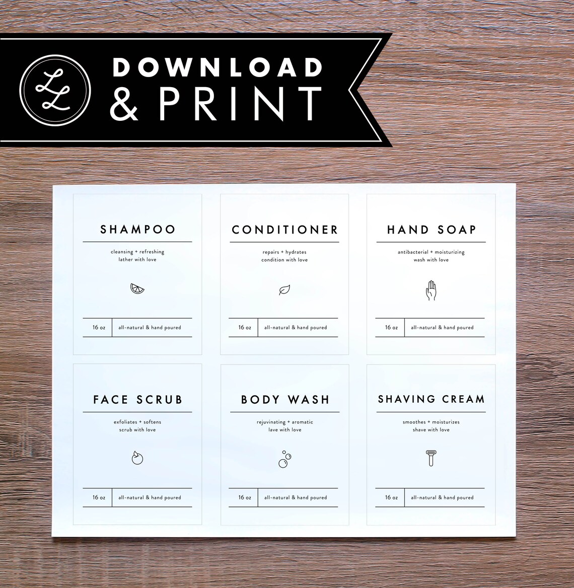 6 Pack Minimalist Bathroom Printable Labels Minimal Bathroom - Etsy