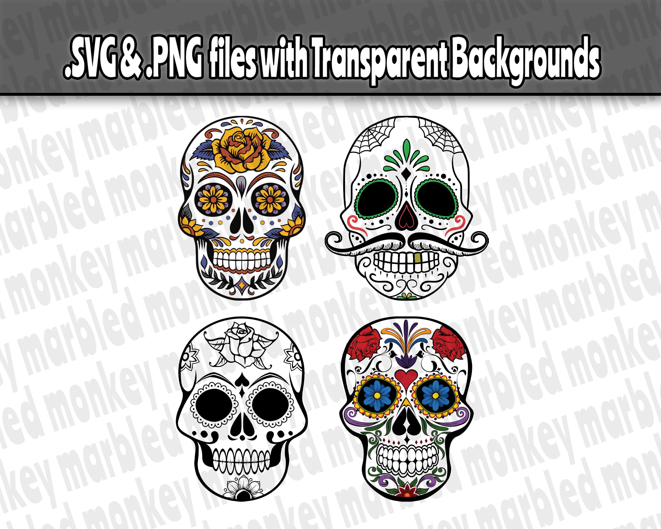 Download Sugar Skull Svg Bundle 4 Sugar Skull Png Image Files Sugar Etsy