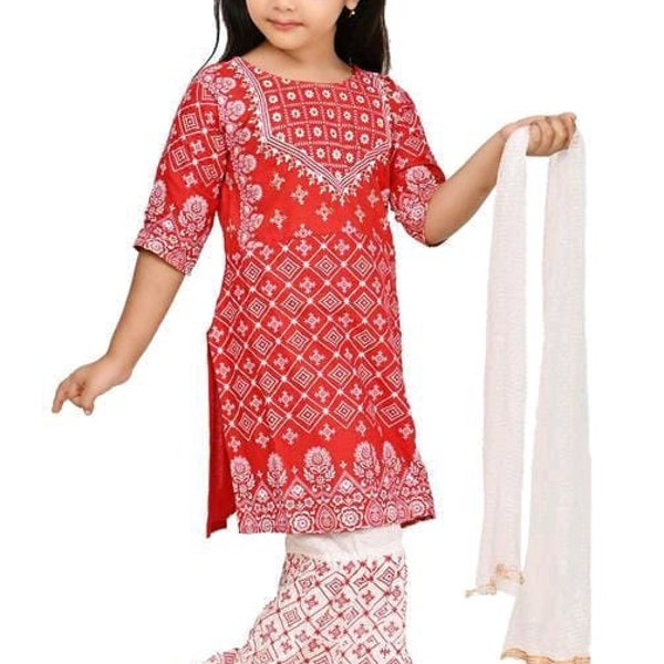 Exclusive Multicolored Rayon Kurta set for Girls, 3 pc Kurta Sharara set / Daughter Dresses for Kids Readymade, Beautiful suits for kids