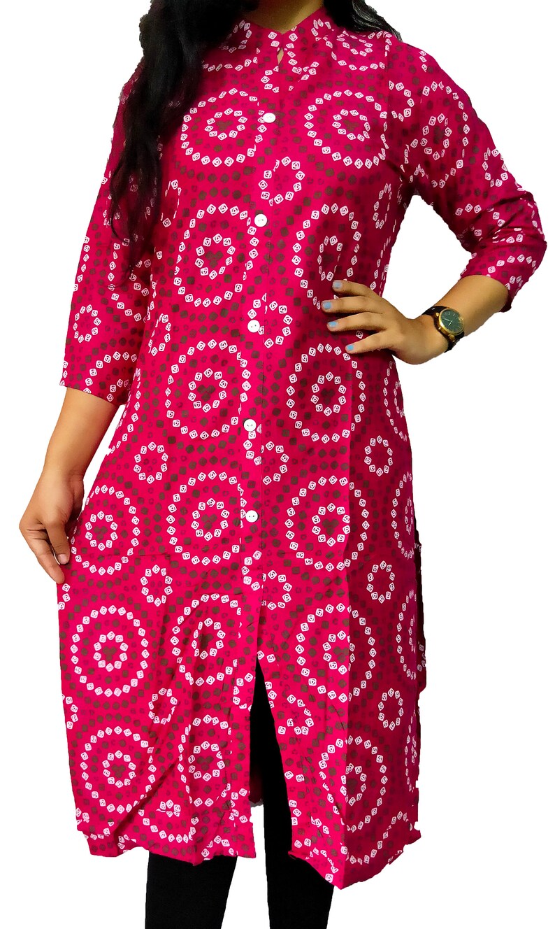Women/'s Kurti 100/% Cotton Blend Straight Kurti Jaipuri Printed Women/'s Cotton Printed Kurta Pink Rounded print