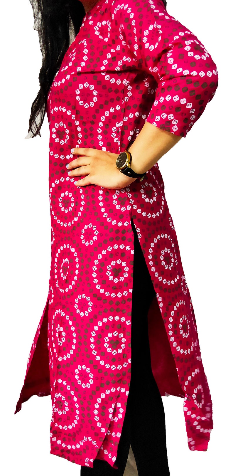 Women/'s Kurti 100/% Cotton Blend Straight Kurti Jaipuri Printed Women/'s Cotton Printed Kurta Pink Rounded print