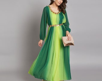 Green Color Fox Georgette Digit Print ANkle Length Gown for WOmen