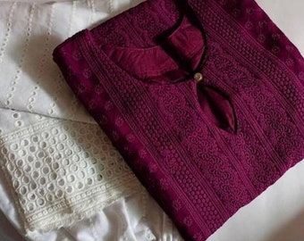 Beautiful Lucknowi  Georgette Handmade Chikankari Fancy Allover work  style  Kurta/Kurti For Women,Chikankari  Kurta/Kurti With Cotton Pant