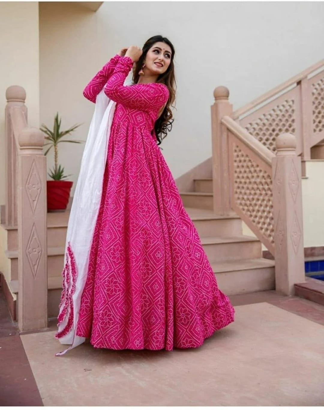 mos-ethnic-bandhej-print-pink-anarkali-suit-3-4-selevees-anarkali