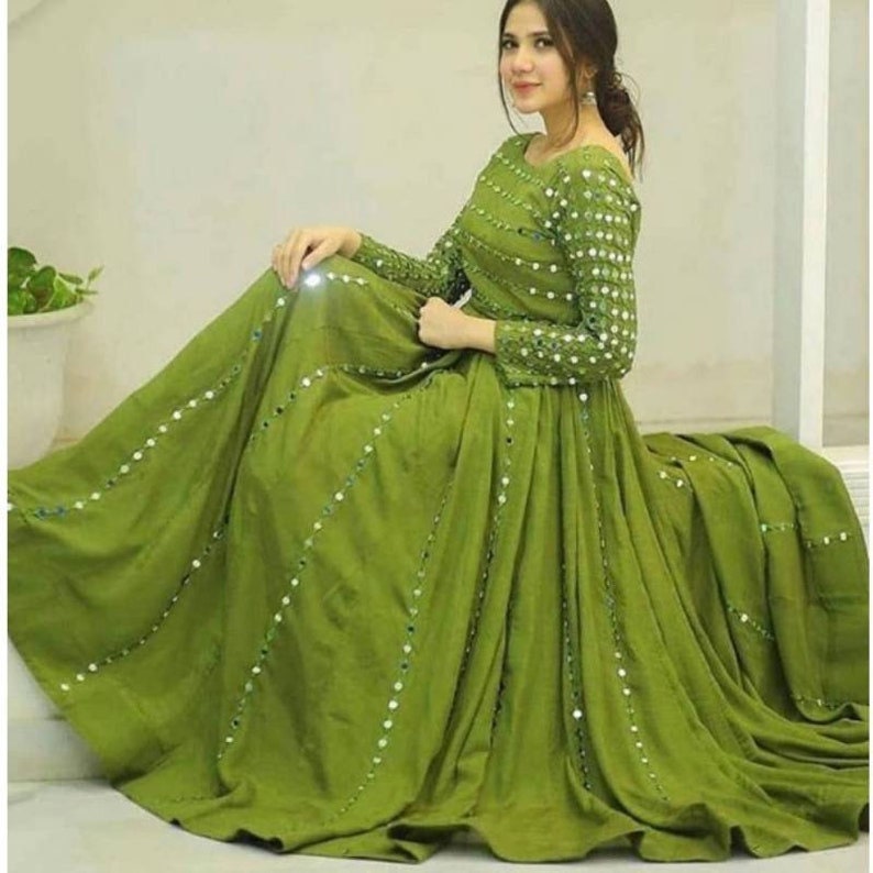 Green Mirror Embroidered Ethnic Gown (pack of 1) – Kaajh