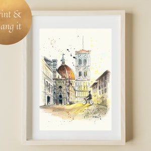 Florence Print, Florence Watercolor, Cathedral Santa Maria del Fiore