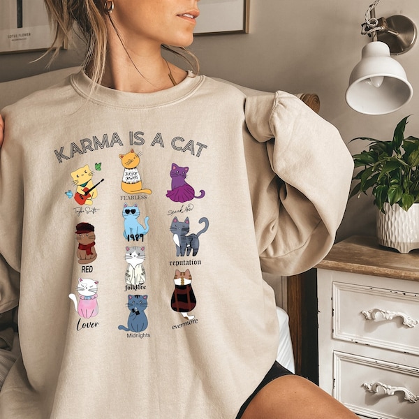 Karma Is A Cat Sweatshirt, Music Albums As Books Sweatshirt, Fan Sweatshirt, Music Sweatshirt, Music Fan Album Sweatshirt, Gift for Her