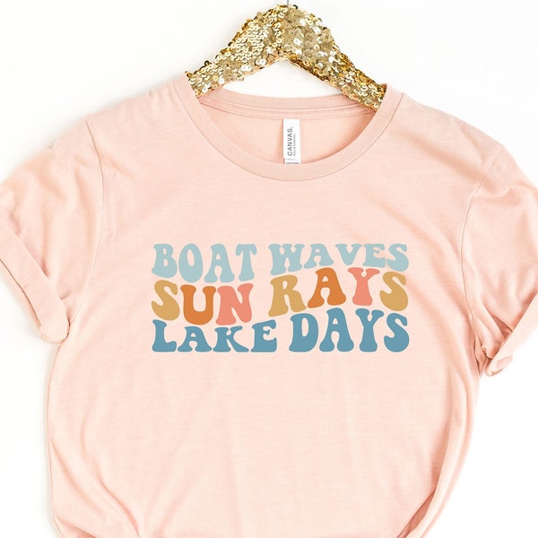 Lake Days Shirt for Women Gifts - Boat Waves Sun Rays Lake Days Tshirt for Her - Cute Lake Days T Shirt for Mom - Cute Summer Top for Women