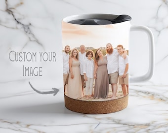 Custom Photo Mug, Personalized Mug with Cork Bottom, Christmas Gift for Mom Dad, Picture Mug Keepsake, Custom Coffee Mug Gift