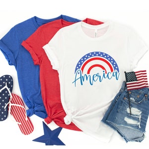 America T shirt, men&#39;s and women&#39;s t shirts with words, graphic tees, 4th of July Patriotic Shirts, red, white, and blue Bestseller DTF