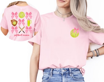 Softball Coquette Bow Shirt, Softball Mama Shirt, Mother's Day T-Shirt, Sports Mom Shirt, Mother's Day Shirt, Pink Bow Shirt, Softball Mom