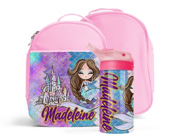 Personalized Little Mermaid Lunch Bag and Water Bottle Set