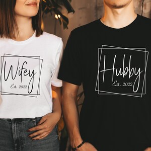 Hubby Wifey Shirts, Honeymoon Shirt, Just Married Shirt, Engagement Shirt, Wedding Shirts, Bridal Gift Engagement, Husband And Wife Shirts