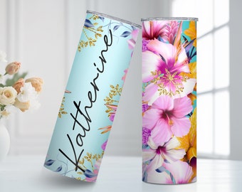 Vaso de flores tropicales / Vaso de viaje personalizado de acero inoxidable de 20 oz