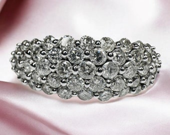 Vintage diamanten clusterring - 10 kt witgoud 1CT TW rond geslepen effenen rij natuurlijke diamanten maat 7 - 3,1 g verloving landgoed fijne sieraden