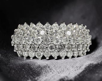 Diamantcluster effenen - Vintage 10K witgoud rond geslepen natuurlijke diamanten 2 kt TW - maat 7 - 3 g - verloving bruiloft landgoed fijne juwelier