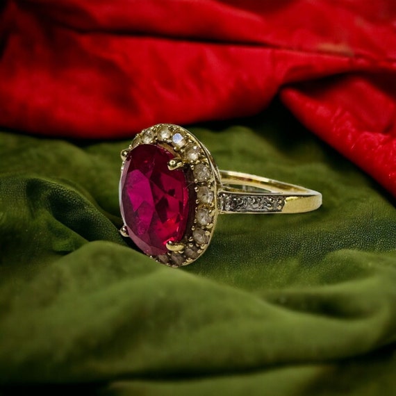 10k Gold 4.25cttw Ruby Halo Ring Size 5.25 Oval C… - image 6