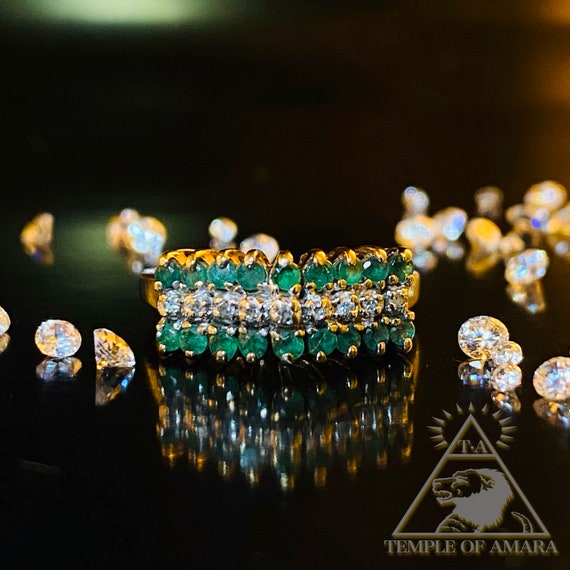 10k Gold Natural Emerald Diamond Ring Solid Gold V