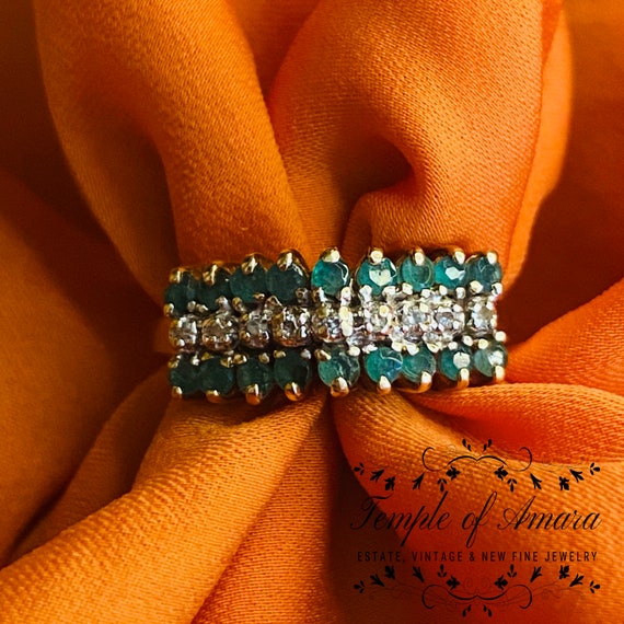 10k Gold Natural Emerald Diamond Ring Solid Gold V