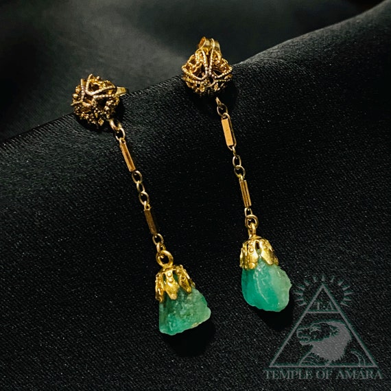 14k Gold Emerald Earrings Antique Columbian Emeral