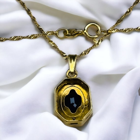 Antique 18k Gold Sapphire Diamond Necklace 16" 1/… - image 7