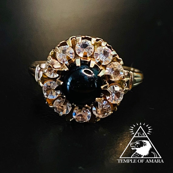 10k Gold Antique Victorian Onyx Topaz Cluster Ring