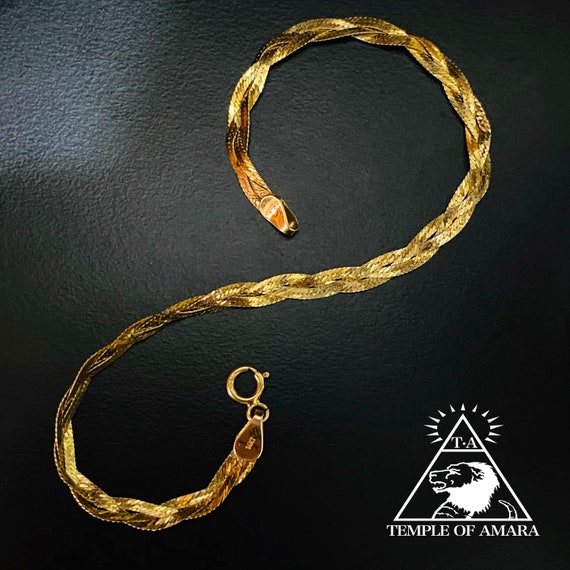14k Gold Braided Herringbone Bracelet Vintage 14k