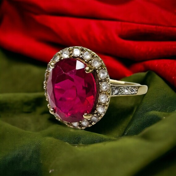 10k Gold 4.25cttw Ruby Halo Ring Size 5.25 Oval C… - image 8