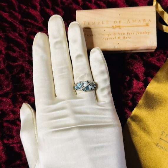 10k Gold Aquamarine Blue Topaz & Diamond Ring Sz … - image 6