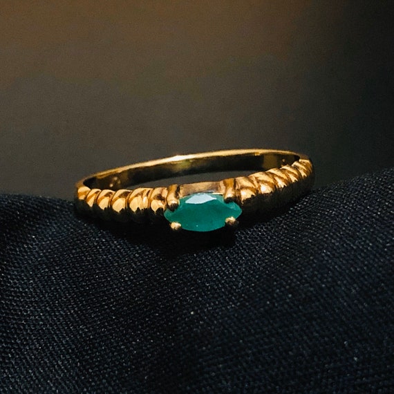 Solid gold emerald ring marquise marquis ring gree