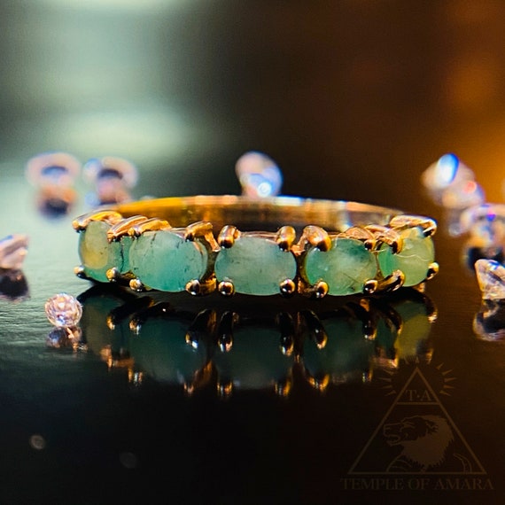 10k Gold Natural Emerald Ring Solid Gold Stackable