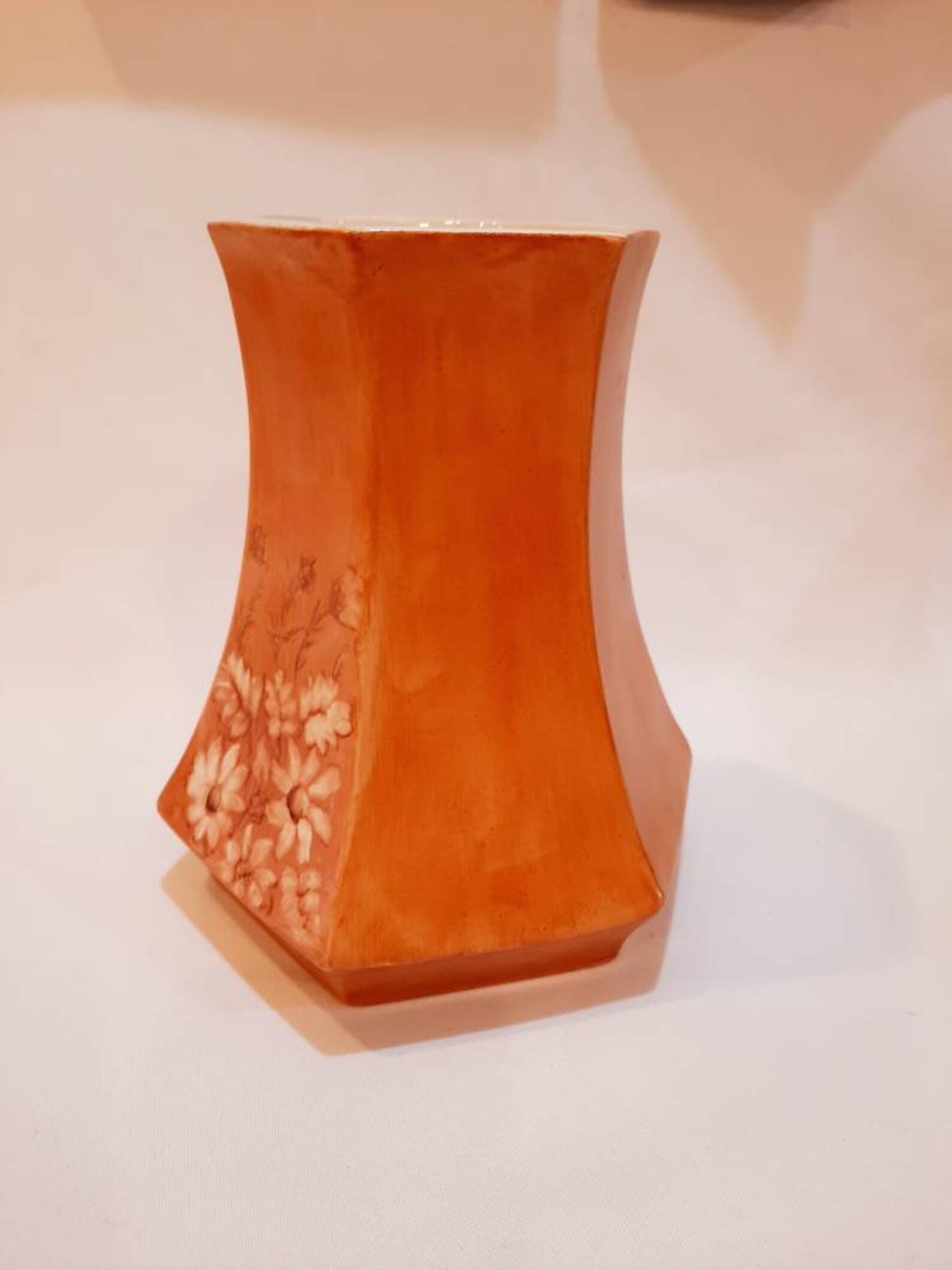 Art Pottery Earthy Peach Colored Vase with Hand Painted | Etsy