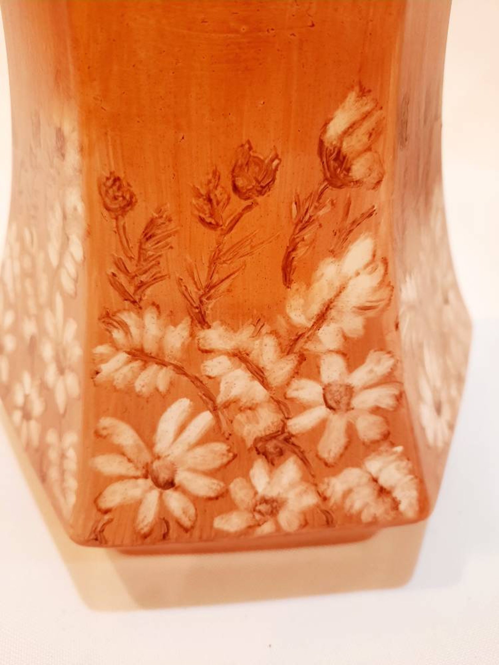 Art Pottery Earthy Peach Colored Vase with Hand Painted Etsy