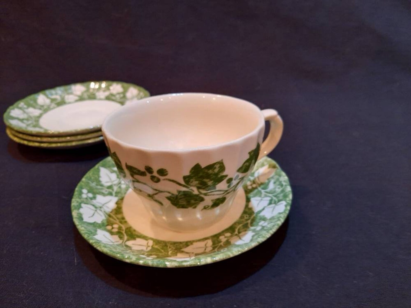 1 Vintage Cup and Saucer Set 3 Saucers Churchill Made in Staffordshire England Ivy Leaf Pattern