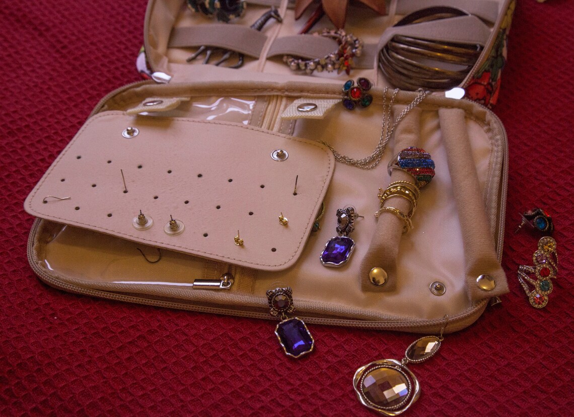 Colourful Floral Print Travel Jewellery Bag, Hanging Jewellery