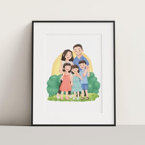 Ilustração bonito personalizada do retrato do estilo do lápis da cabeça aos pés, cartão de presente de casamento personalizado dos amigos da família do único casal