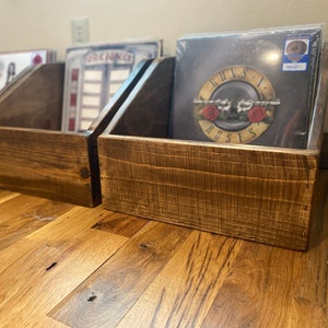 Reclaimed wood vinyl record storage crates in special walnut finish