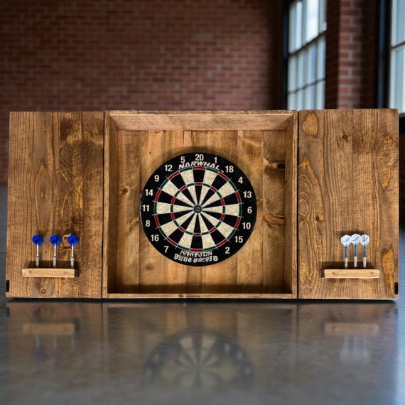 pub ＆ lodging wood darts case Handcrafted Reclaimed Wood Dartboard Cabinet – 27.5” X 27.5