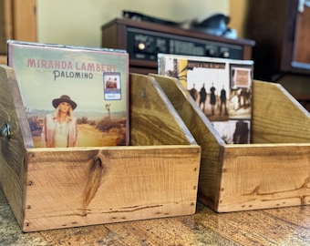 Boîte de rangement pour disques vinyles | Présentoir pour albums en bois de récupération | Organisation de collection de disques vinyles rustiques | Cadeau disque vinyle