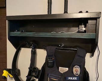 Rustic Duty Gear Cabinet; Duty rack; Duty shelf; charging station shelf; wall mounted  duty rack; police gear shelf; fire gear shelf