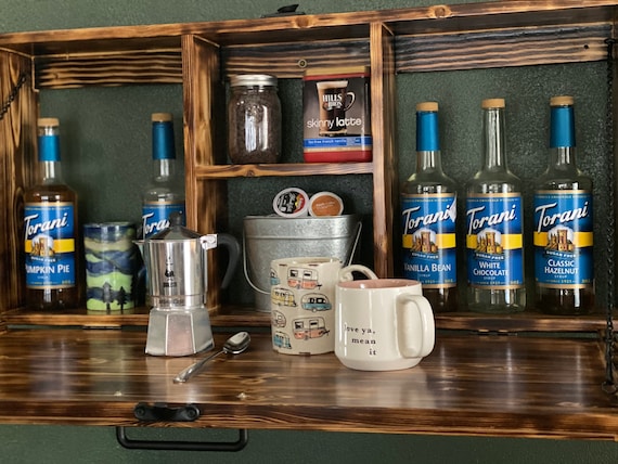 Wall Mounted Coffee Bar Murphy Bar Beverage Center Storage Wood