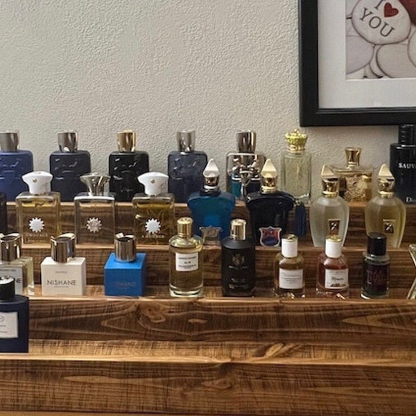 Reclaimed Wood Fragrance Display Shelf | Bathroom Vanity Organization | Cologne Rack | Perfume Holder